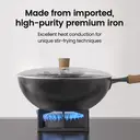 ochama  Premium Iron Wok, 32cm Non-stick Iron Pan, Stir-fry Pan, Frying Pan, Low Smoke, Compatible with Induction and Gas Stoves, Teflon-free Coating, Includes Lid, 32cm image 5