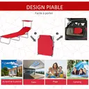 Outsunny Transat Bain de Soleil Pliable Chaise Longue Pliante Grand Confort Dossier Inclinable Multi-positions et Pare-Soleil réglable Dim. 187L x 58l x 36H cm rouge image 4