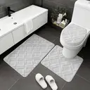 Bathroom Set 3 Piece Non-Slip Absorbent Bath Mats for Tub Shower, Machine Washable 38*44cmToilet Cover, 50*40cm U-Shaped Contour Toilet Rug，50*80cm Bathroom Rugs,grey meander pattern image 2