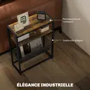 HOMCOM Table d'appoint bout de canapé table d'entrée avec étagère et porte-revues structure en acier design industriel - 43l x 18P x 56H cm noir marron foncé image 8