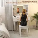 HOMCOM Dressing Table with Mirror and Stool, Vanity Desk with 3-Colour LED Lights, Modern Makeup Table with Cushioned Seat, 2 Drawers, Storage Shelves, Pine Wood legs, White image 6