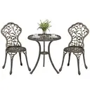 Outsunny 3 Pcs Aluminium Bistro Set Garden Furniture Dining Table Chairs Outdoor Seat Patio Seater Brown image 0