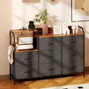 HOMCOM Fabric Chest of Drawers Bedroom with Charging Station, Dresser with 8 Fabric Drawers and Steel Frame for Living Room, Rustic Brown and Black image 1