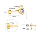 Gold Round Cubic Zirconia Stud Earrings Set – 5mm & 6mm 4-Prong White CZ Screw Back Earrings, 18K Gold Plated Stainless Steel Jewelry image 1