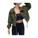 Women's Cropped Jacket Zip Up Lightweight Oversized Utility Anorak Coat with Pockets (militarygreen, XL) image 1