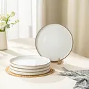 DAFUCERAMIC 10.25” Ceramic Dinner Plates, Set of 4, Microwave & Dishwasher Safe, Salad Pasta Deep Plates with Embossments Set of 4, Arctic white image 1