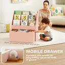 AIYAPLAY Kids Bookshelf, Bookcase Toy Storage Organiser with 3 Tier Shelves, Drawer, for Bedroom, Nursery, Playroom, Classroom, Pink image 1