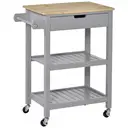 HOMCOM Kitchen Trolley Utility Cart on Wheels with Rubberwood Worktop, Towel Rack, Storage Shelves & Drawer for Dining Room, Grey image 0