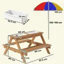 AIYAPLAY Kids Picnic Table, Sand and Water Table with Wooden Benches, Adjustable Parasol and Storage Bins, Outdoor Garden Furniture for Children 3-6 Years, Multicolour image 4