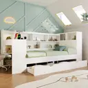 Merax Single Daybed with Bookcase & Computer Desk, 3FT Sofa Bed with Storage, Drawers & USB Type-C Port, 90 x 190 cm Multi-functional Wooden Bed Frame for Living Room/ Bedroom, White (No Mattress)  image 3