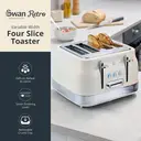 Swan Retro Revive 4 Slice Toaster, Vintage, Cord Storage, Variable Width Slots, 1860W, Coated Stainless Steel, Blue and Chrome Accents - ST19029C image 1