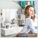 HOMCOM Dressing Table with Lighted Mirror, Cushioned Stool, Drawers, Shelves, LED Makeup Vanity Desk Set, Modern Dresser Vanity Table for Bedroom, White image 3