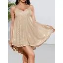 Robe Femme à Bretelles Fines Col en V pour Printemps Été Vacances et Tenue Quotidienne Or Taille S image 1