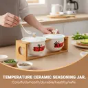 Ensemble de Bocaux en Céramique Style Chinois, Pots de Rangement en Porcelaine Blanche avec Plateau en Bambou pour Plan de Travail de Cuisine  
Set de 2 Pots à Épices en Céramique Blanche avec Plateau en Bois, Motif Calligraphie Rouge et Blanche image 3