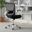 Ochama x SONGMICS Chaise de bureau pivotante en maille ergonomique avec soutien lombaire rembourré et accoudoirs rabattables, blanc image 3