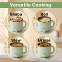 IAGREEA Portable Electric Cooker 1.6L Ramen Cooker Ramen Noodle Cooker - Dual Power Mini Ramen Maker Multi-Functional Lazy Pot, Non-Stick Noodle Cooker with Boil Dry Protection for Pasta Noodles Egg Soup, Compact for Dorm Office (Green) image 4
