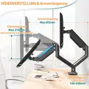 Monitor Mount 2 Monitors for 13-32 Inch Screens with VESA 75/100, Gas Lift 2 Monitor Mounts Tilts 180° Pivoting 180° Rotatable 360° Height Adjustable Monitor Arm 9 kg per Arm image 5