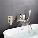 Homary Wall Mount Bath Tap Solid Brass Single Lever Handle in Brushed Gold image 1
