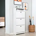 HOMCOM Narrow Shoe Cabinet with 3 Flip Doors, 14-18 Pairs Shoe Cupboard with Open Shelf for Slim Hallway and Entryway, 24 x 60 x 132 cm, White image 1