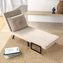 HOMCOM Sofa Bed 1 Seater with Cushion Velvet Effect Cream image 2