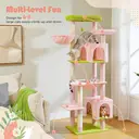 PAWZ Road Arbre à chats de plusieurs étages avec hamac, niche, paniers griffoir et 13 poteaux en sisal de 11 cm de diamètre, rose et vert - 170 cm image 4