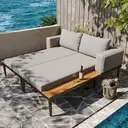 Modular Outdoor Double Chaise Lounge with Wooden Side Panels, Waterproof Cushions, Sturdy Iron Frame, for Patio & Poolside  image 1