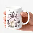 Alphynix 1pc 11oz White Mug with "Just a GIRL Who Loves CATS" Quote & Pink Cat Silhouette Letters, Cute Christmas or Thanksgiving Gift for Cat Ladies image 2