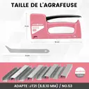HAUSHOF Pistolet agrafeuse type 53 en plastique ABS avec extracteur d'agrafes et 800 agrafes de 8 mm pour bois, tissu, meubles et tapisserie - Rose image 2