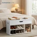 Ochama x SONGMICS Entryway Storage Bench with Shelves, Padded Seat Shoe Organizer, Hidden Compartments, Bedroom Living Room, White image 4