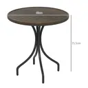 Outsunny Φ66cm Garden Side Table, Round Bistro Coffee Table, Outdoor Patio Table with Steel Frame and Slat Tabletop for Balcony and Porch, Brown Wood Grain image 2