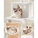 SONGMICS Arbre à chat avec 13 poteaux à griffer, 1 rampe, 2 perchoirs, 2 niches, panier, hamac, pompons, blanc - 168 cm image 6