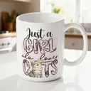 Alphynix 1pc 11oz White Mug with "Just a GIRL Who Loves CATS" Quote & Pink Cat Silhouette Letters, Cute Christmas or Thanksgiving Gift for Cat Ladies image 1