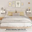 HOMCOM Floating Nightstands Set of 2, Modern Wall Mounted Bedside Tables with Fluted Drawer and Open Shelf for Bedroom, White image 3