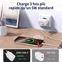 dpower J8540 Chargeur Rapide USB‑C 20W PD3.0, Adaptateur Secteur Prise Européenne, Compatible iPhone 16/15/14/13, Samsung, iPad, AirPods, image 2