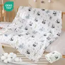 LeBonsoir Carrés de mousseline pour bébé, serviettes anti-coliques en coton pour nouveau-nés, absorbantes et respirantes, idéales pour nettoyer, essuyer et couvrir les nouveau-nés, lot assorti 2 pièces (25 x 50 cm x 1, 1,70 x 140 cm x 1) - Panda Land image 0