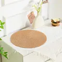 6pcs PAPER Placemats Set, Paper braided placemat Khaki，Round Woven Table Mats, 100% PAPER Heat-Resistant Washable Dining Decor, Checkered Pattern for Home & Kitchen Use image 1