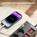 Dewenwils stekkerdoos met 6 stopcontacten, 2 USB-poorten, individueel geschakeld, brede afstand tussen stopcontacten en 90°-ontwerp, overbelastingsbeveiliging en kinderbeveiliging, 3680 W/16 A, 5 m kabel, zwart image 4