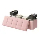 Ochama x SONGMICS Storage Ottoman, Foldable Velvet Storage Bench, 2 Extra Storage Boxes, 38 x 110 x 38 cm, for Hallway, Living Room, Bedroom, Pink image 1
