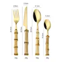 Fangyuan Ensemble de 16 couverts en acier inoxydable compatible lave-vaisselle - Or + manche bambou image 3