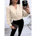 Women's Business Casual Tops Summer Long Sleeve Silk Button Down Shirts V Neck Chiffon Blouses (beige, XL) image 2
