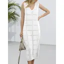 Robe de femme en crochet à manches amovibles en maille ouverte à col en V pour printemps, été, vacances et usage quotidien Blanc Taille M image 2