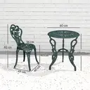 Outsunny Garden Bistro Set with Umbrella Hole, 3 Piece Cast Aluminium Garden Furniture Set, Antique Floral Round Coffee Table and Chairs, Small Balcony Furniture for Outdoor, Patio, Green image 2