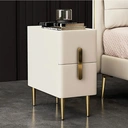 Homary Inarrow Modern Beige Nightstand Bedside Table with 2 Drawers in Gold Legs image 1