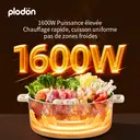 Plodon Marmite électrique 1600 W 7 L, grande capacité, multifonction, tout-en-un, cuve antiadhésive, mijoteuse, pour sauter et mijoter image 4