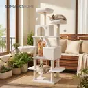 SONGMICS Arbre à chat avec 13 poteaux à griffer, 1 rampe, 2 perchoirs, 2 niches, panier, hamac, pompons, blanc - 168 cm image 2