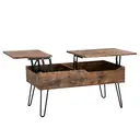 WOLTU Höhenverstellbarer Couchtisch, Beistelltisch mit Doppelliftplatten, Wohnzimmertisch, Versteckter Stauraum, Vintage Stil, Braun, Holzwerkstoff image 0