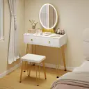 HOMCOM Dressing Table with LED Mirror and Cushioned Stool, Vanity Desk with Acrylic Lipstick Holder and 2 Drawers, Makeup Table for Bedroom, White image 1