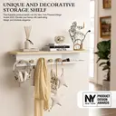 KAPANOU Floating Shelves for Wall， Natural Wood grain Shelf with Front and Back Coat Hooks and Extra Storage Compartments (White), New Year Sale , Top gift picks image 1