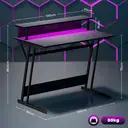 HOMCOM Gaming Desk with LED Lights and Power Outlets, 100 x 60cm Z Shaped Computer Desk with Monitor Stand and Steel Frame, PC Gaming Table for Home Office, Black image 2