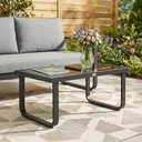Outsunny Table Basse de Jardin Rectangulaire, Pieds Incurvés, Plateau en Verre Trempé, Table d'Appoint pour Terrasse Balcon Jardin, 90x45x33cm, Noir image 7
